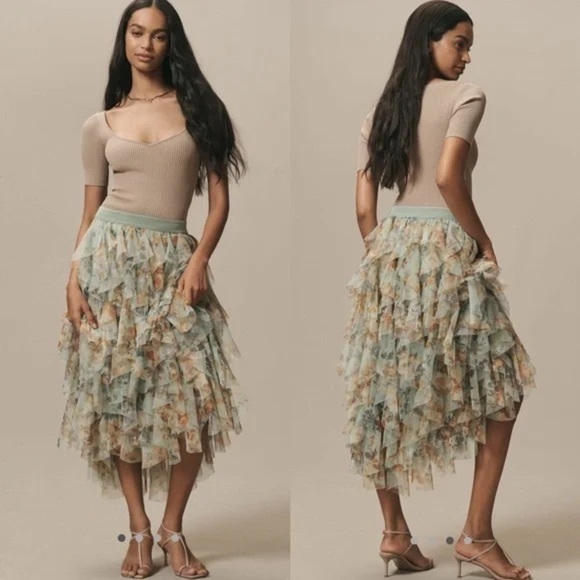 Anthropologie Dresses & Skirts - Anthropologie Size Small The Cheri Ruffled Tulle Midi Skirt by Anthropologie